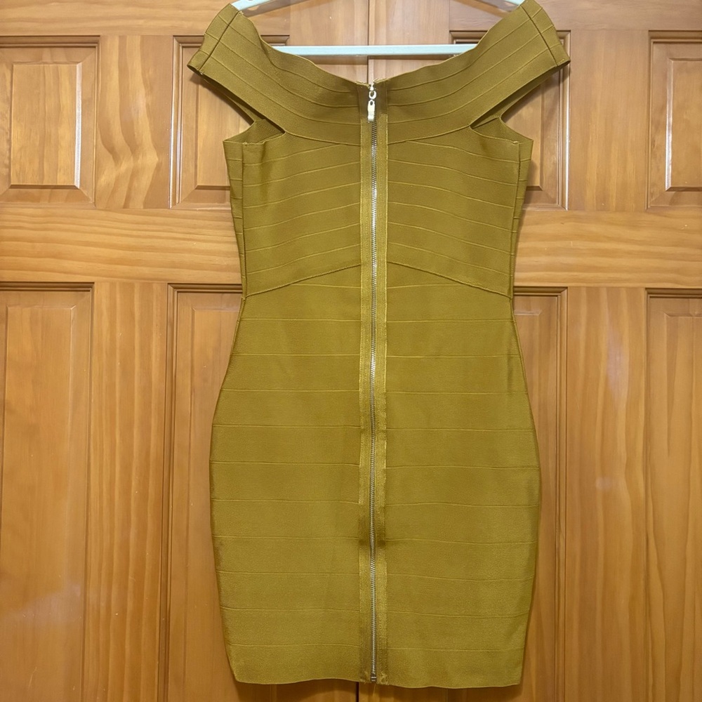WOW Couture Mustard Gold Mini Bandage Dress - Picture 3 of 8